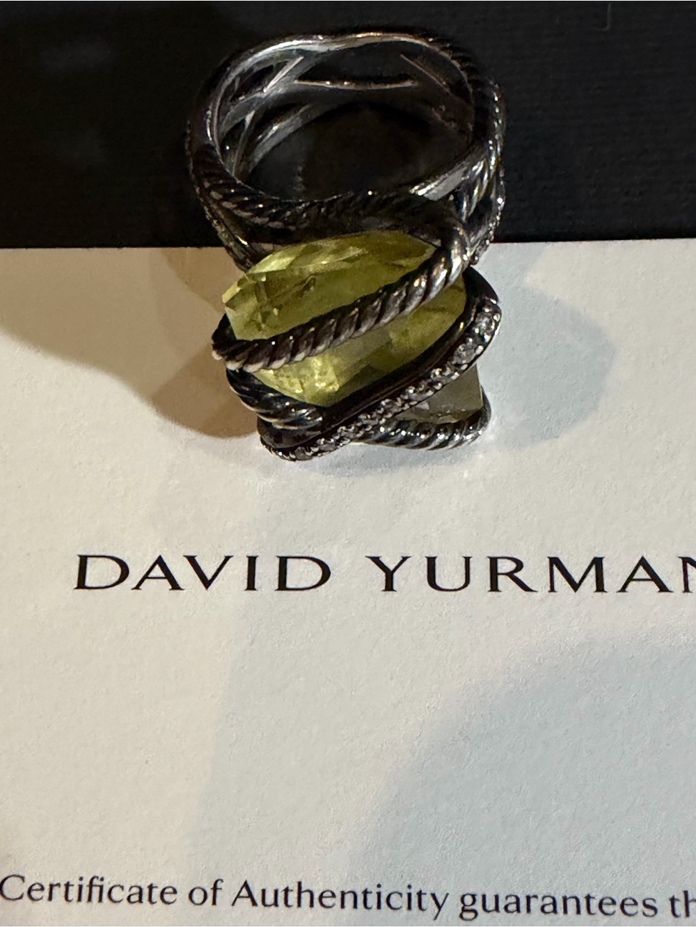 David Yurman Sterling Cable Ring with Citron  Gemstone